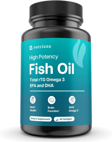 Omega 3 Fish Oil 1500Mg - High Potency Total Rtg Dha & Epa Omega 3 Supplement - Triple Strength Fish Oil Supplements For Brain Health Liver Health & Immune Support - 90 Fish Oil Capsules