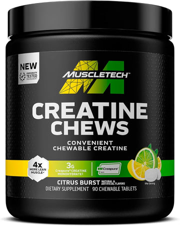 Muscletech | Creatine Chews | Creapure | Muscle Recovery + Builder For Men & Women | Workout Supplement | 90 Chewable Candies | 30 Servings