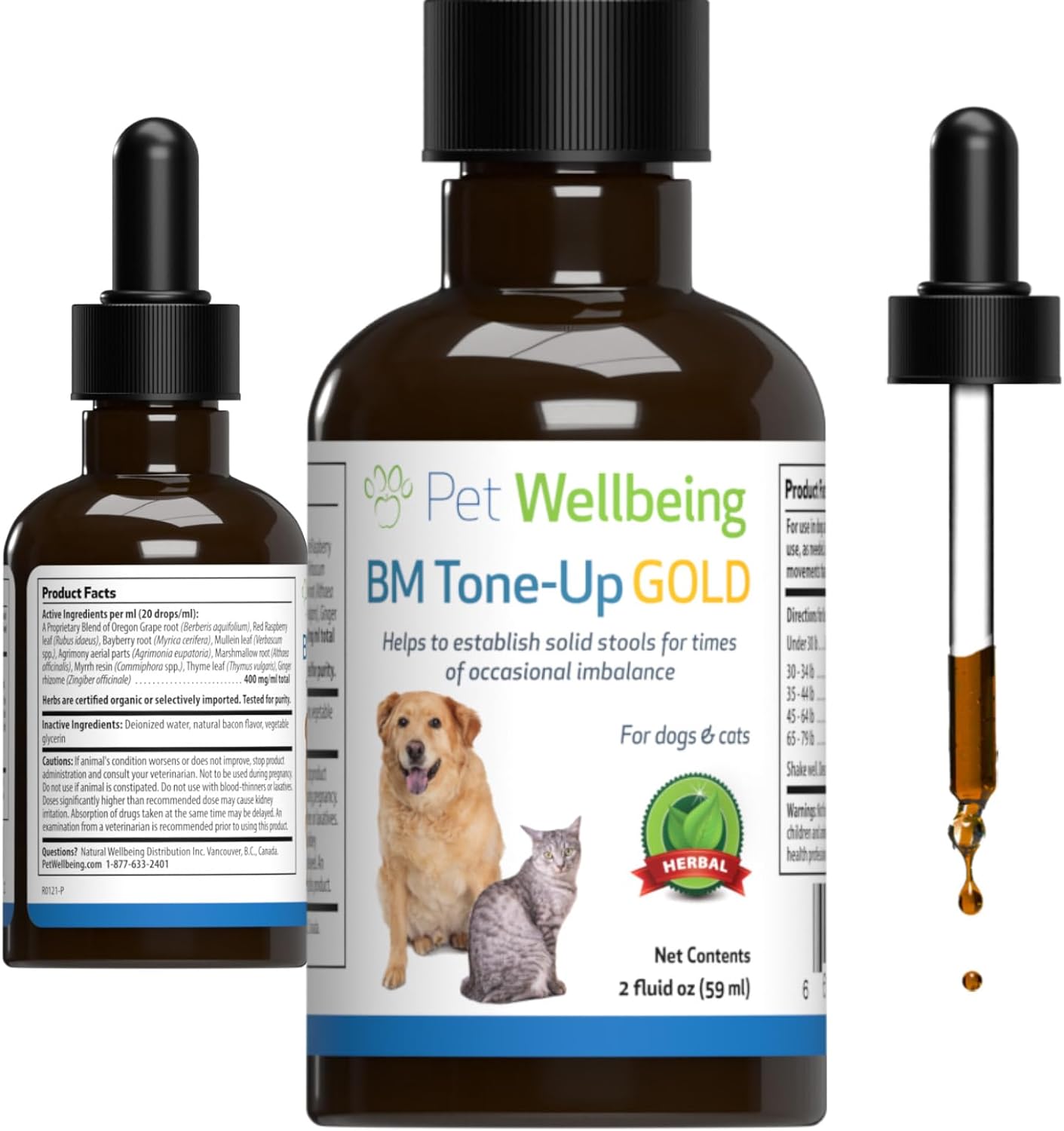 Pet Wellbeing Bm Tone-Up Gold For Cats - Vet-Formulated - Diarrhea & Loose Or Runny Stools - Natural Herbal Supplement 2 Oz (59 Ml)
