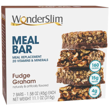 Wonderslim Meal Replacement Protein Bar, Fudge Graham, 15G Protein, 20 Vitamins & Minerals, Gluten Free (7Ct)