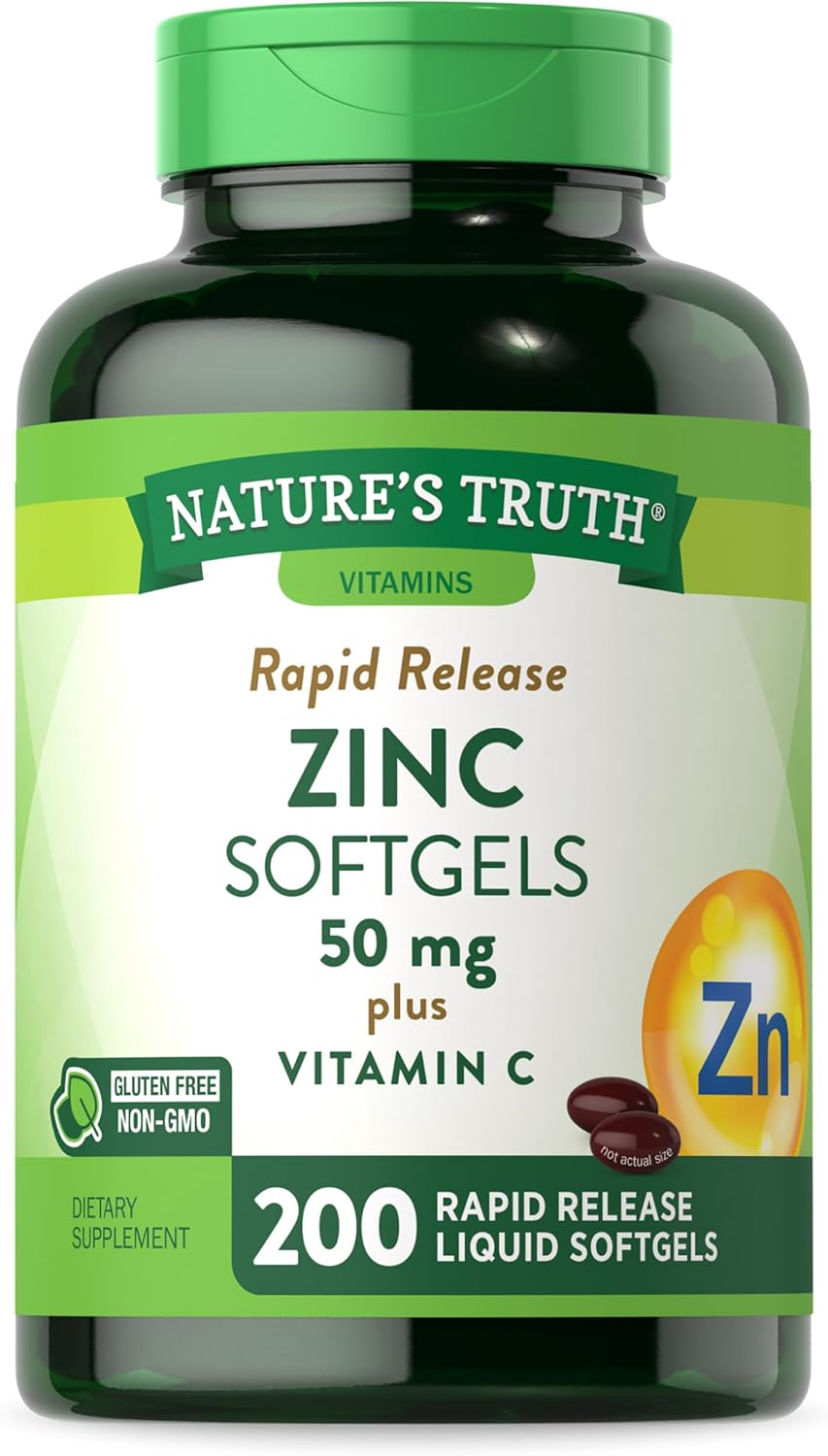 Nature'S Truth Zinc 50Mg With Vitamin C | 200 Liquid Softgels | Non-Gmo & Gluten Free Supplement