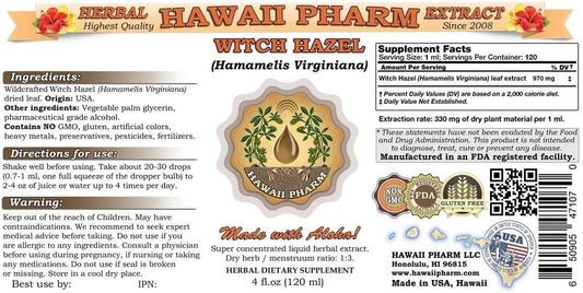 Hawaiipharm Witch Hazel Liquid Extract, Witch Hazel (Hamamelis Virginiana) Tincture, Herbal Supplement, Made In Usa, 2 Fl.Oz
