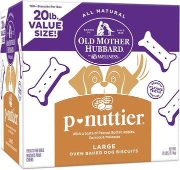 Old Mother Hubbard By Wellness Classic P-Nuttier Natural Dog Treats, Crunchy Oven-Baked Biscuits, Ideal For Training, Large Size, 20 Pound Box
