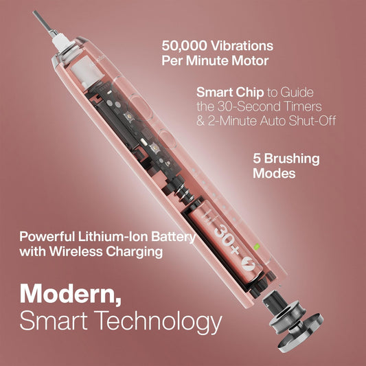 Aquasonic Vibe Series Pro – Ultra-Whitening Electric Toothbrush – 5 Modes & Smart Timers – Premium Travel Case & 6 Proflex Brush Heads – Ada Accepted Toothbrush (Optic White)