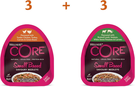 Wellness CORE Small Breed Savoury Medleys, Wet Dog Food Small Dogs, Dog Food Wet Smaller Breed, Grain Free, High Meat Content, Farmer Selection Mix, 85 G (Pack Of 6)?10458