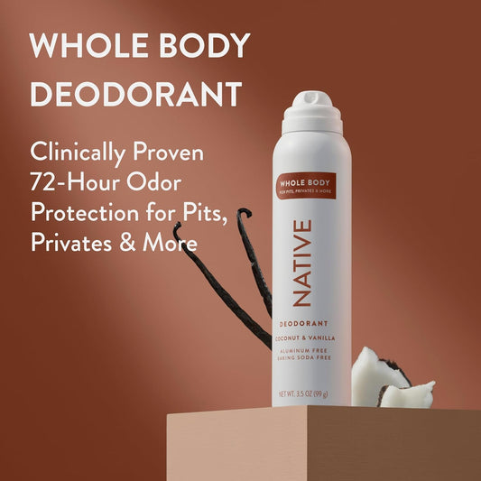 Native Whole Body Deodorant Spray Contains Naturally Derived Ingredients, Deodorant For Women & Men | 72 Hour Odor Protection, Aluminum Free With Coconut Oil And Shea Butter | Coconut & Vanilla