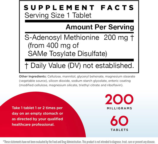 Jarrow Formulas Same 200 mg - 60 Tablets - Highest Concentration of Active S,S Form - Supports Joint Health, Liver Function, Brain Metabolism & Antioxidant Defense - 60 Servings