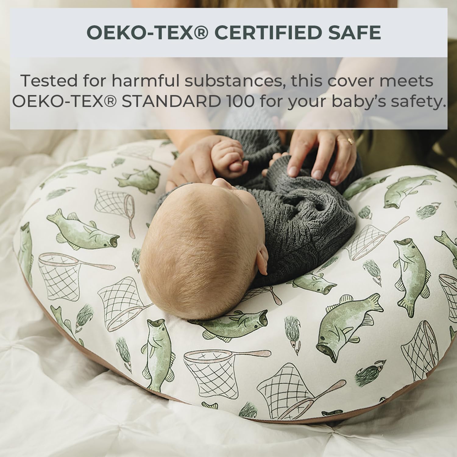Pobibaby 1-Pack Premium Nursing Pillow Cover - Ultra Soft & Stretchy 96% Cotton, Breastfeeding Pillow Cover For Baby Boys And Girls (Gone Fishing)