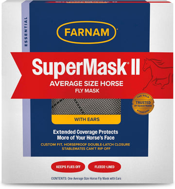 Supermask Ii Fly Mask With Ears For Larger Horses, For Eye, Ear, Full Face Protection From Insect Pests, Structured Classic Styling Mesh With Plush Trim, Xl Size