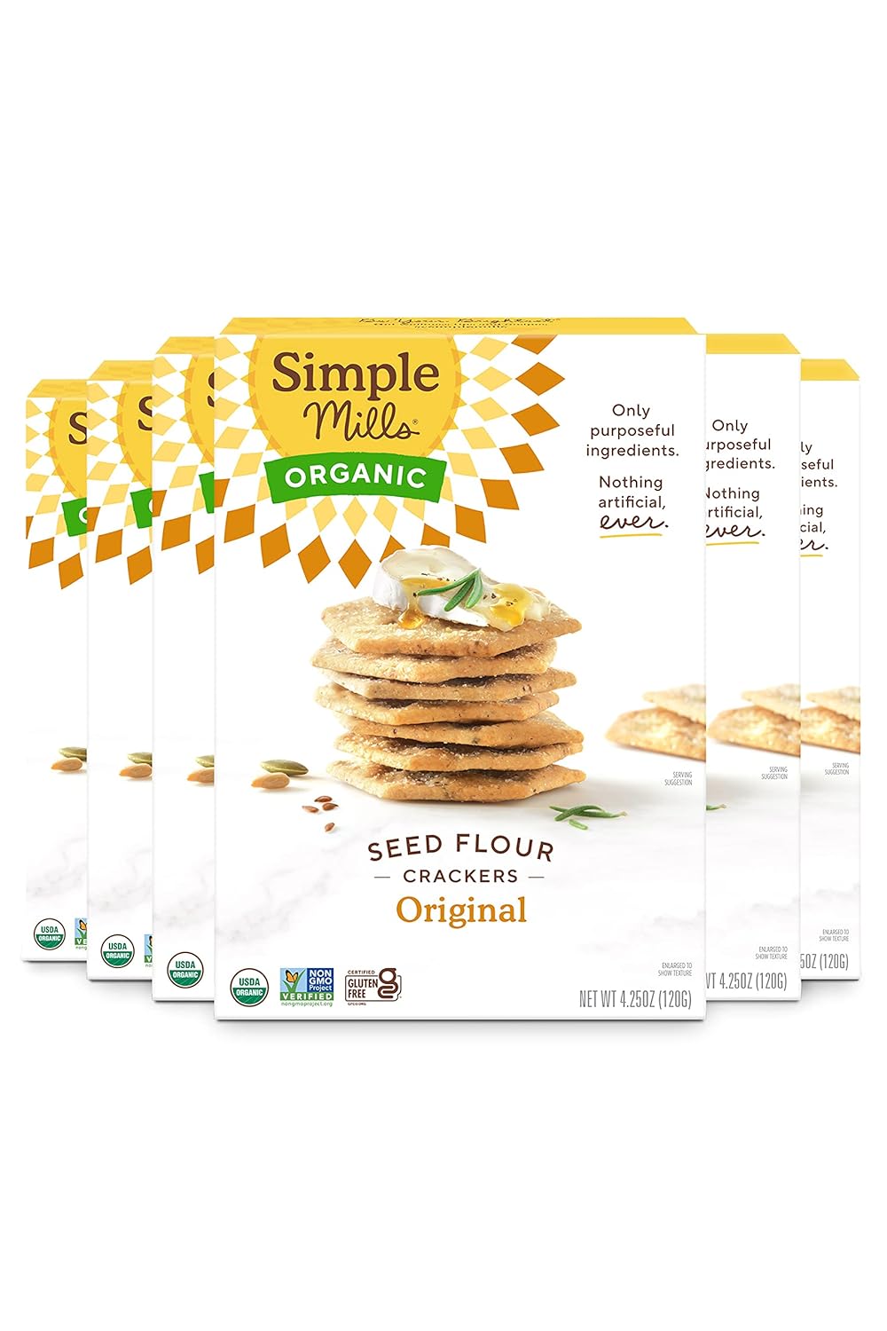 Simple Mills Organic Seed Crackers, Original - Gluten Free, Vegan, Healthy Snacks, Paleo Friendly, 4.25 Ounce (Pack of 6)