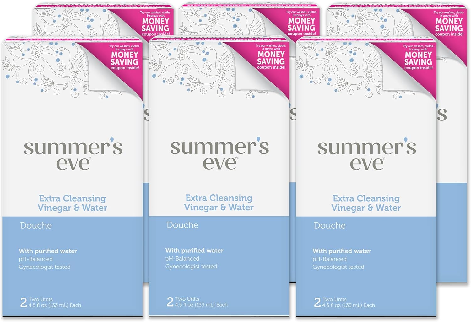 Summer'S Eve Douche, Extra Cleansing Vinegar & Water, Vaginal Douche For Women, 2 Units, 4.5 Oz Each, 6 Pack