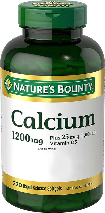 Nature's Bounty Calcium 1200 mg With Vitamin D3, Bone Health & Immune Support, 1000 IU, 220 Softgels