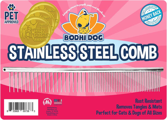 Bodhi Dog Stainless Steel Comb | Metal Comb For Dogs And Cat | Detangler Grooming Brush For Pets With Short And Long Hair | Removes Knots, Tangles, Matted Fur And Knotted Hair