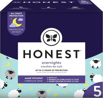 The Honest Company Clean Conscious Overnight Diapers | Plant-Based, Sustainable | Sleepy Sheep | Club Box, Size 5 (27+ Lbs), 44 Count