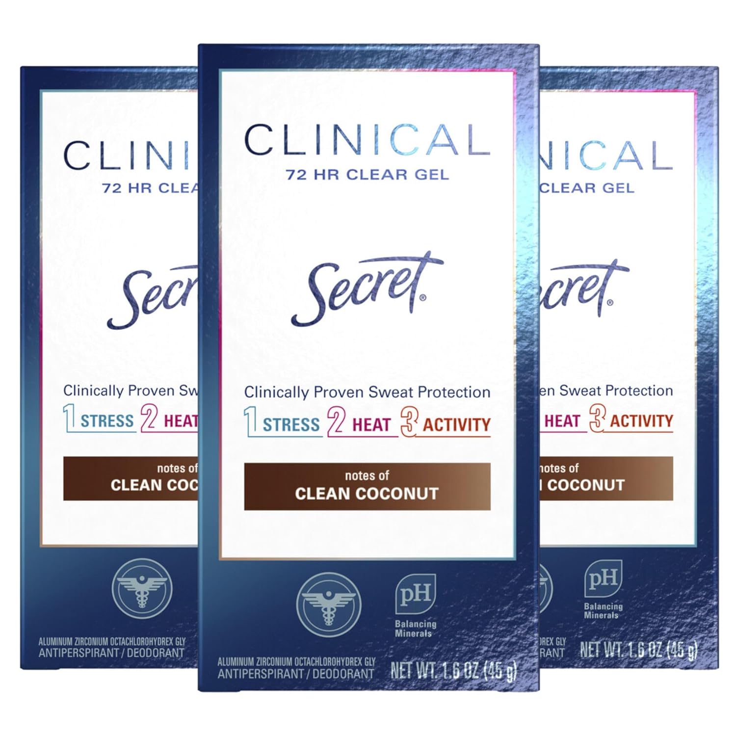 Secret Clinical Clear Gel Antiperspirant And Deodorant For Women Coconut 1.6Oz (Pack Of 3)