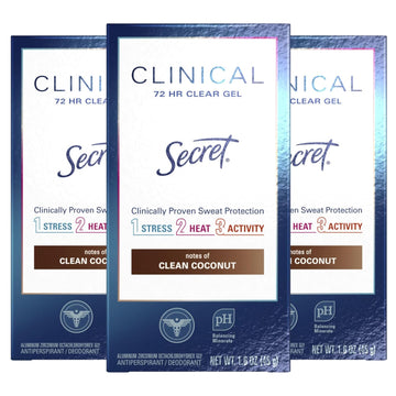 Secret Clinical Clear Gel Antiperspirant And Deodorant For Women Coconut 1.6Oz (Pack Of 3)