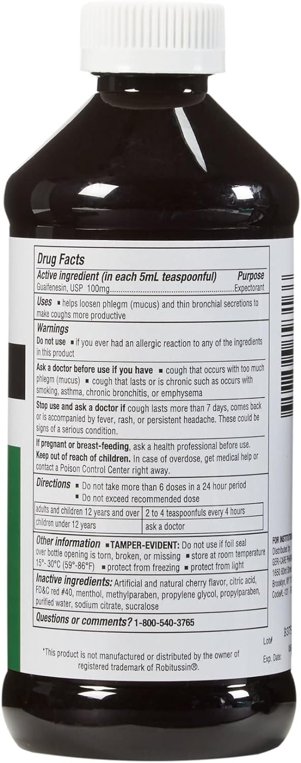 Geri-Care Cold and Cough Relief 100 mg / 5 mL Strength Liquid, 5676 Ct : Health & Household