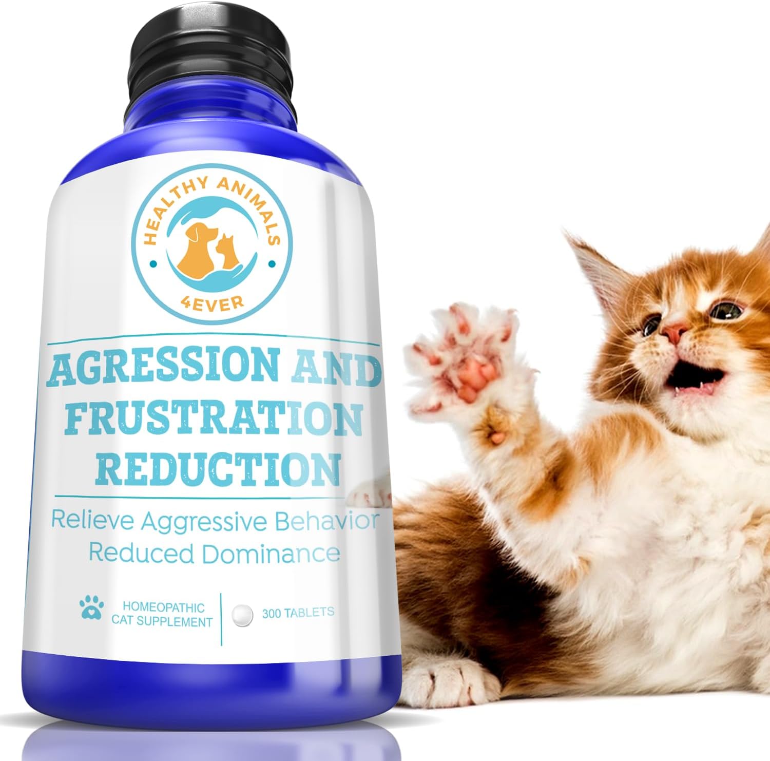 All-Natural Cat Calming Tablets for Stress and Aggressive Behavior - Help Reduce Cat Aggression/Frustration & Promote Relaxation - Homeopathic & Highly Effective - 300 Tablets