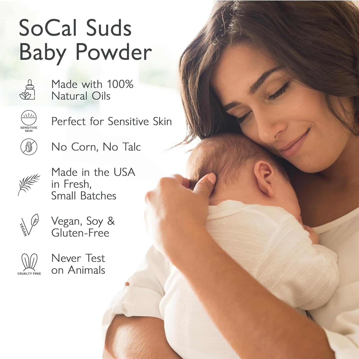 SoCal Suds & Company - Natural & Organic Baby Powder Talc-Free - with Arrowroot Powder, Kaolin, Aspen Bark Extract for Soft Soothing Protected Sensitive Skin - Gentle Absorption - Lavender, 4oz : Baby