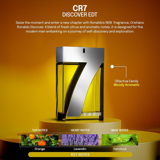 Cristiano Ronaldo Cr7 Discover - Eau De Toilette For Men - Long-Lasting Mens Cologne Spray - Orange, Vetiver, Patchouli Cologne For Men - 1.7 Oz