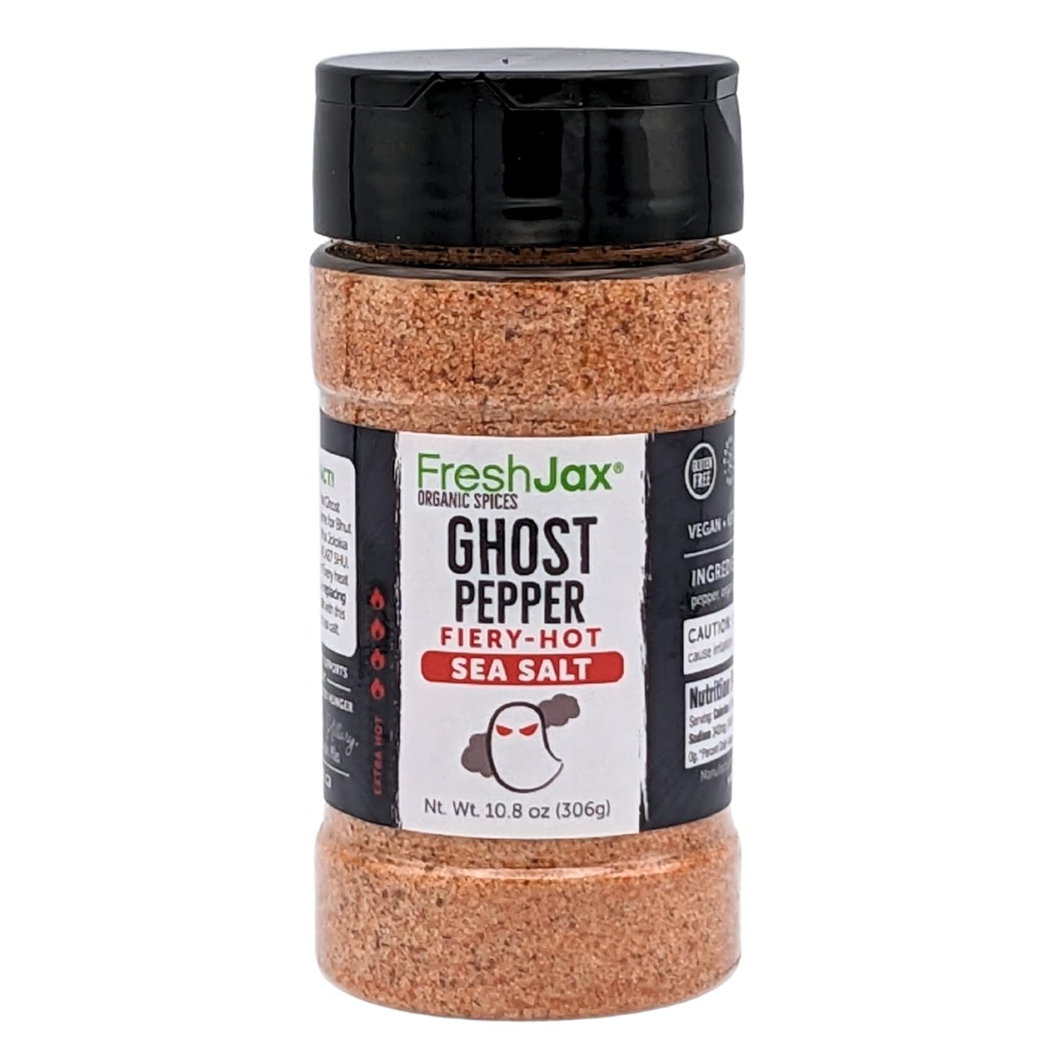 FreshJax Spices and Seasonings | Ghost Pepper Fiery Hot Sea Salt (10.8 oz Large Bottle) Ghost Pepper Salt Handcrafted in Jacksonville
