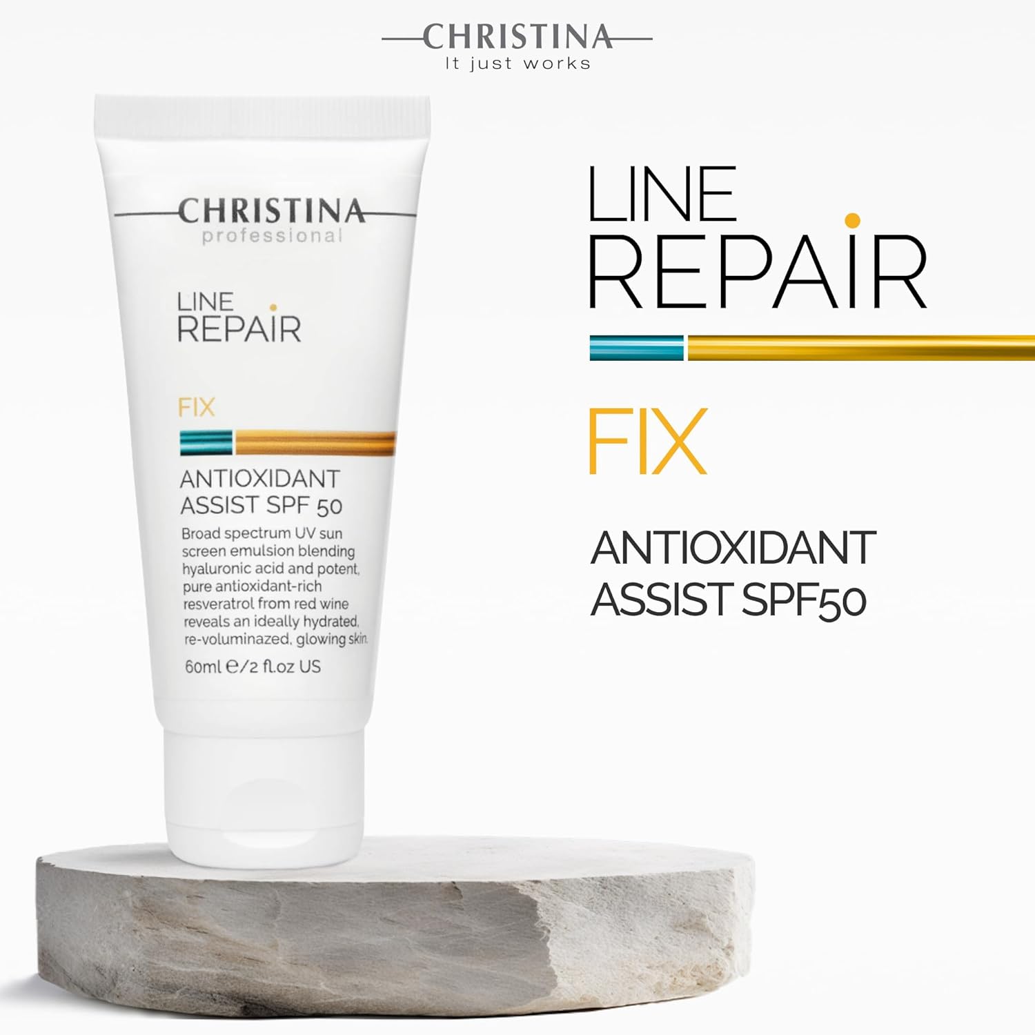 Christina Line Repair Fix Antioxidant Assist Spf 50 Sunscreen For Face - 60 Ml - Broad Spectrum Uva/Uvb Protection Daily Face Sunscreen With Hyaluronic Acid And Resveratrol : Beauty & Personal Care