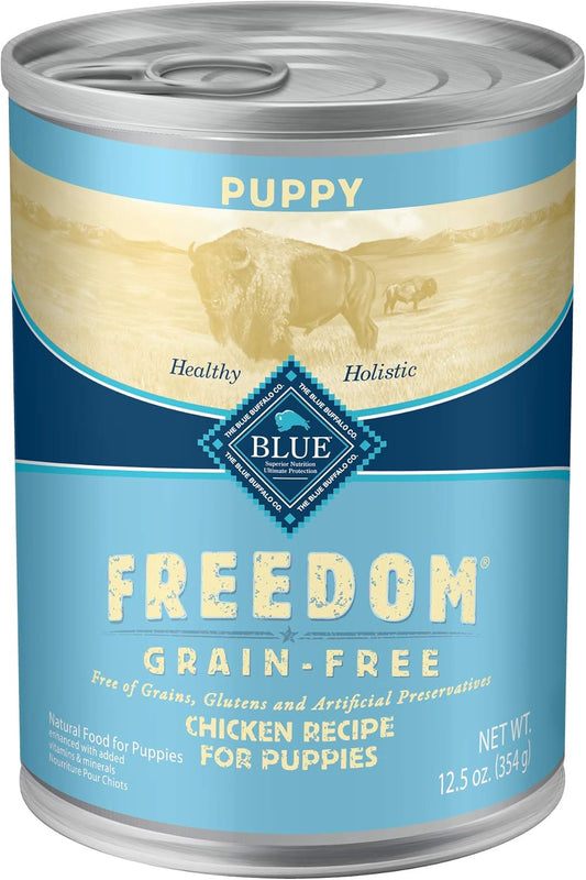 Blue Buffalo Freedom Grain Free Natural Puppy Wet Dog Food, Chicken 12.5Oz Cans (Pack Of 12)