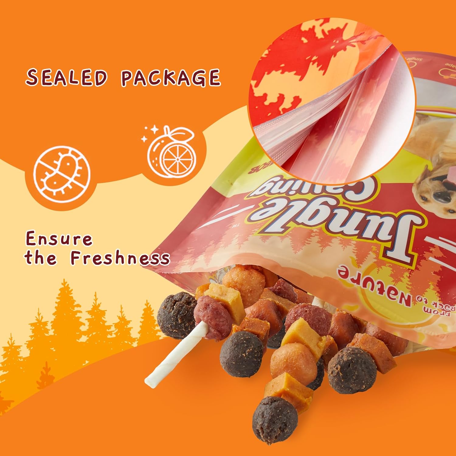 Jungle Calling Dog Treats, Multi-Flavor Kabob Dog Snacks, Dog Kabobs, Made with Chicken, Duck, Beef, Sweet Potato and Pumpkin, Rawhide Sticks for Dogs : Pet Supplies