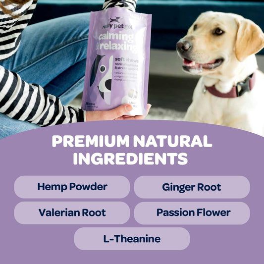 Calming Chews for Dogs with Hemp & Magnesium - Dog Calming Treat for Anxiety Separation Relief - Calming Pets Chews with Chamomile Valerian & L-Theanine - Bacon & Cheese Flavor- 90 Healthy Pet Chews