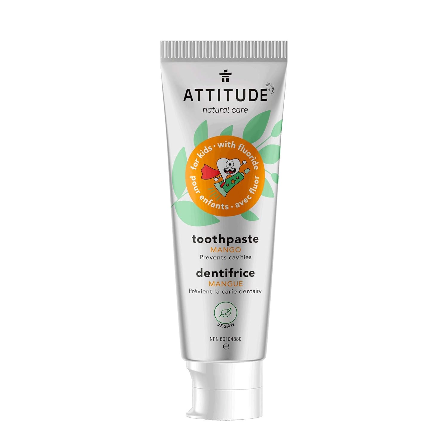 ATTITUDE Toothpaste with Fluoride, Prevents Tooth Decay and Cavities, Vegan, Cruelty-Free and Sugar-Free, Mango, 4.2 Oz