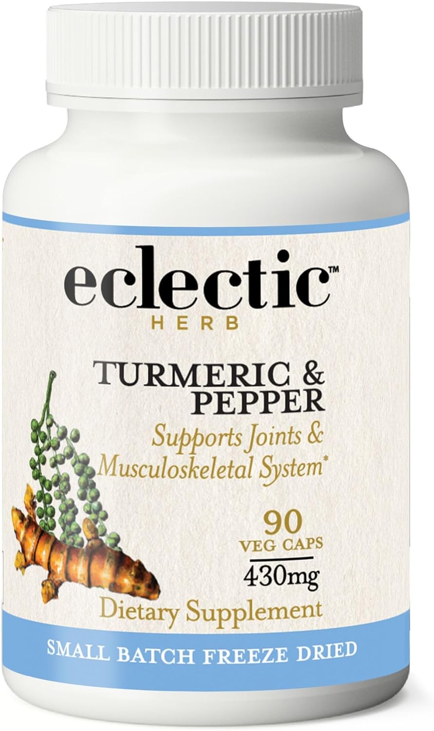 Eclectic Institute Raw Fresh Freeze-Dried Non-GMO Turmeric and Pepper | 90 CT (430 mg)