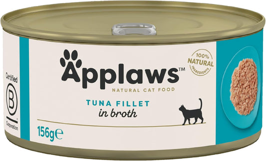 Applaws 100% Natural Wet Cat Food, Tuna Fillet In Broth 156 g Tin (Pack of 24)?2003NE-A