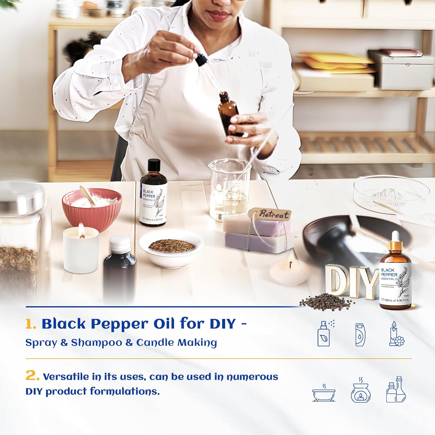 HIQILI Black Pepper Essential Oil, Pure Natural Black Pepper Oil for Aromatherapy, Diffuser - 3.38 Fl Oz : Health & Household