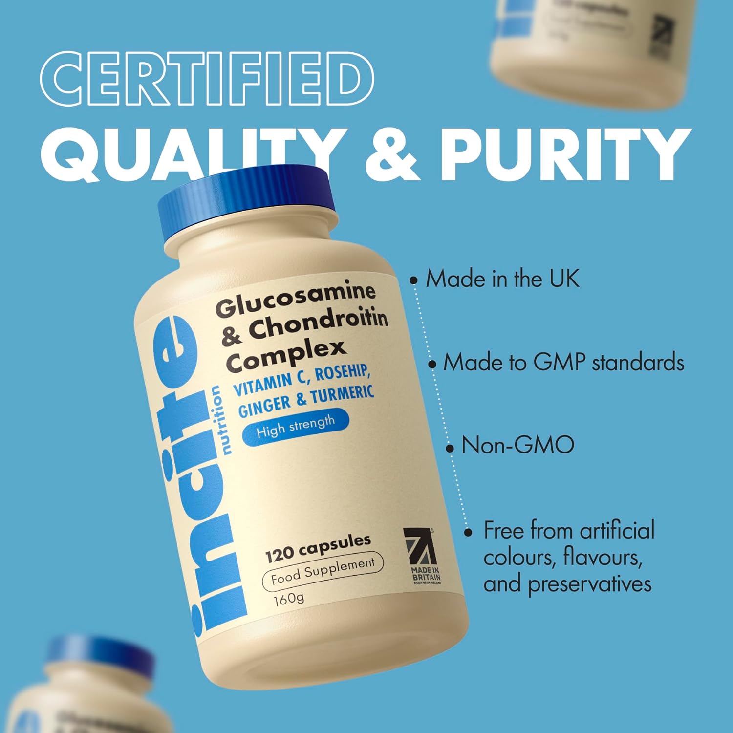 Glucosamine and Chondroitin High Strength Complex with MSM, Vitamin C, Ginger, Rosehip & Turmeric - 120 Premium Capsules Joint Care Supplements Made in The UK by Incite Nutrition : Amazon.co.uk: Health & Personal Care