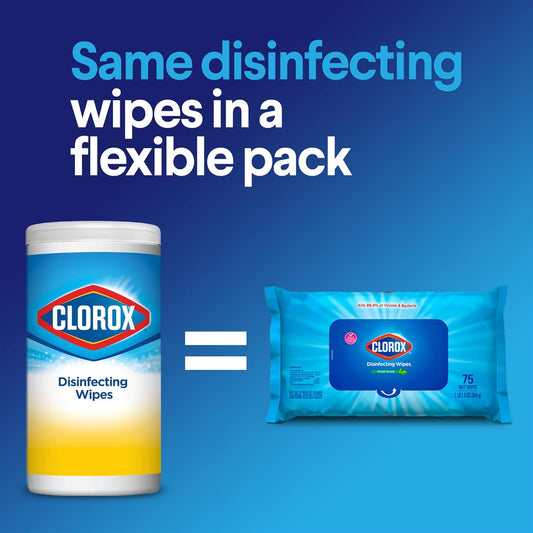 Clorox Disinfecting Value Pack, 3X 75Ct Clorox Disinfecting Wipes With Easy Pull Moisture Seal Lid And Clorox Disinfecting Bathroom Foamer Spray Starter Kit With 1 Reusable Bottle Plus Four Refills