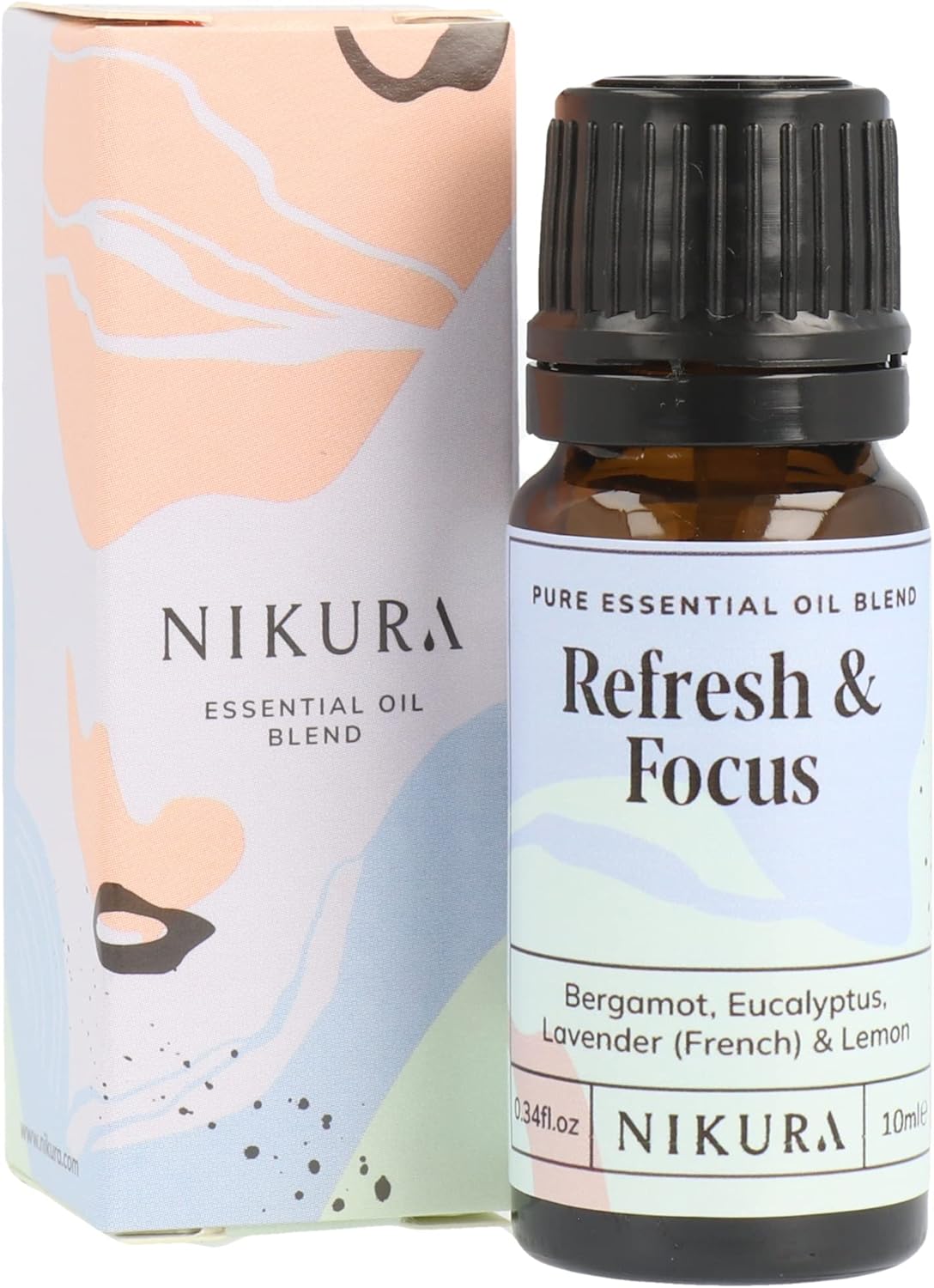 Nikura Refresh & Focus Essential Oil Blend - 10Ml | Made From Bergamot, Eucalyptus, Lavender & Lemon | For Aromatherapy, Diffusers, Soap Making, Candle Making, Studying | Vegan & Uk Made