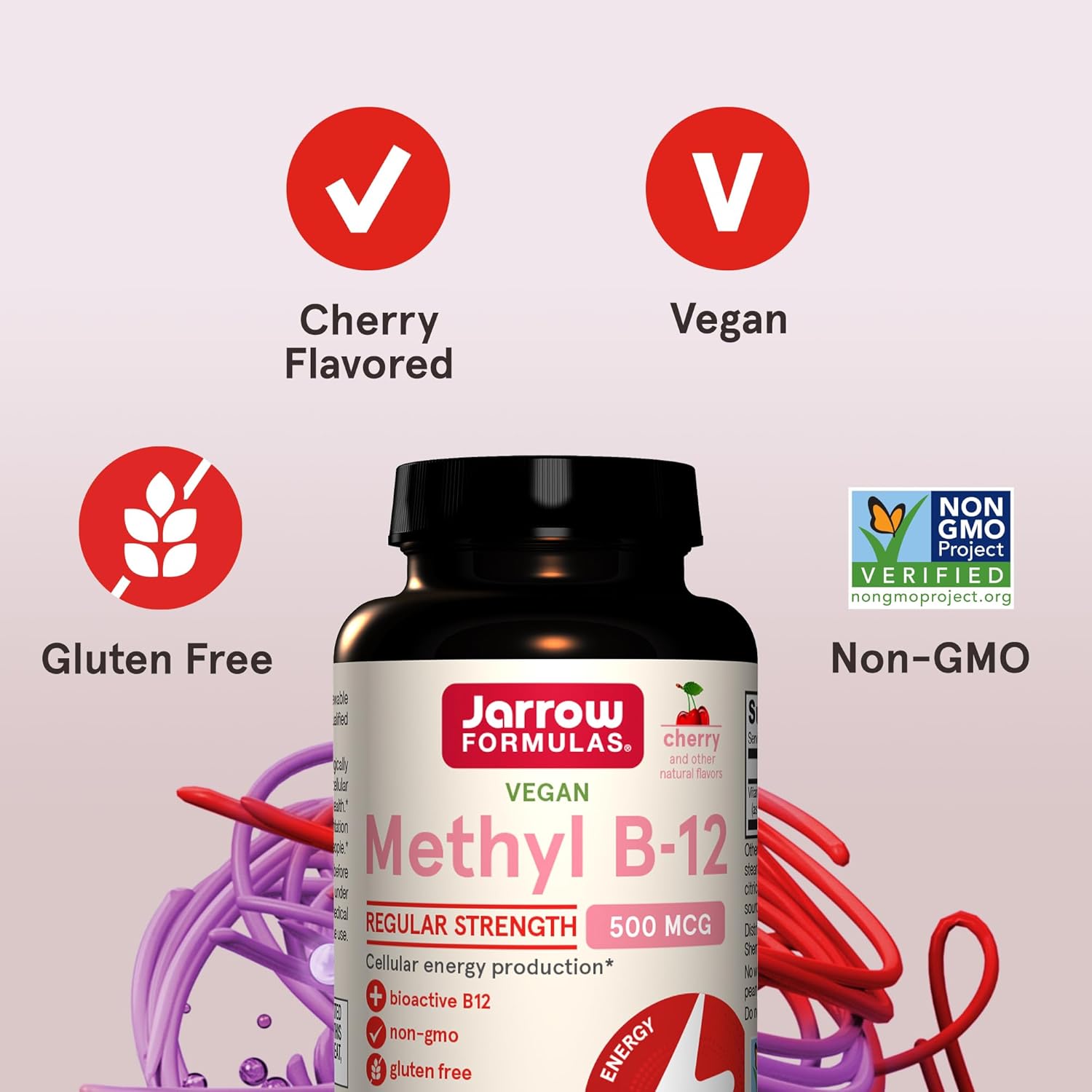 Jarrow Formulas Methyl B-12 Tablets, 500 mg, Dietary Supplement For Cellular Energy Production and Brain Health Support, 100 Cherry Flavor Chewable Tablets, 100 Day Supply : Health & Household