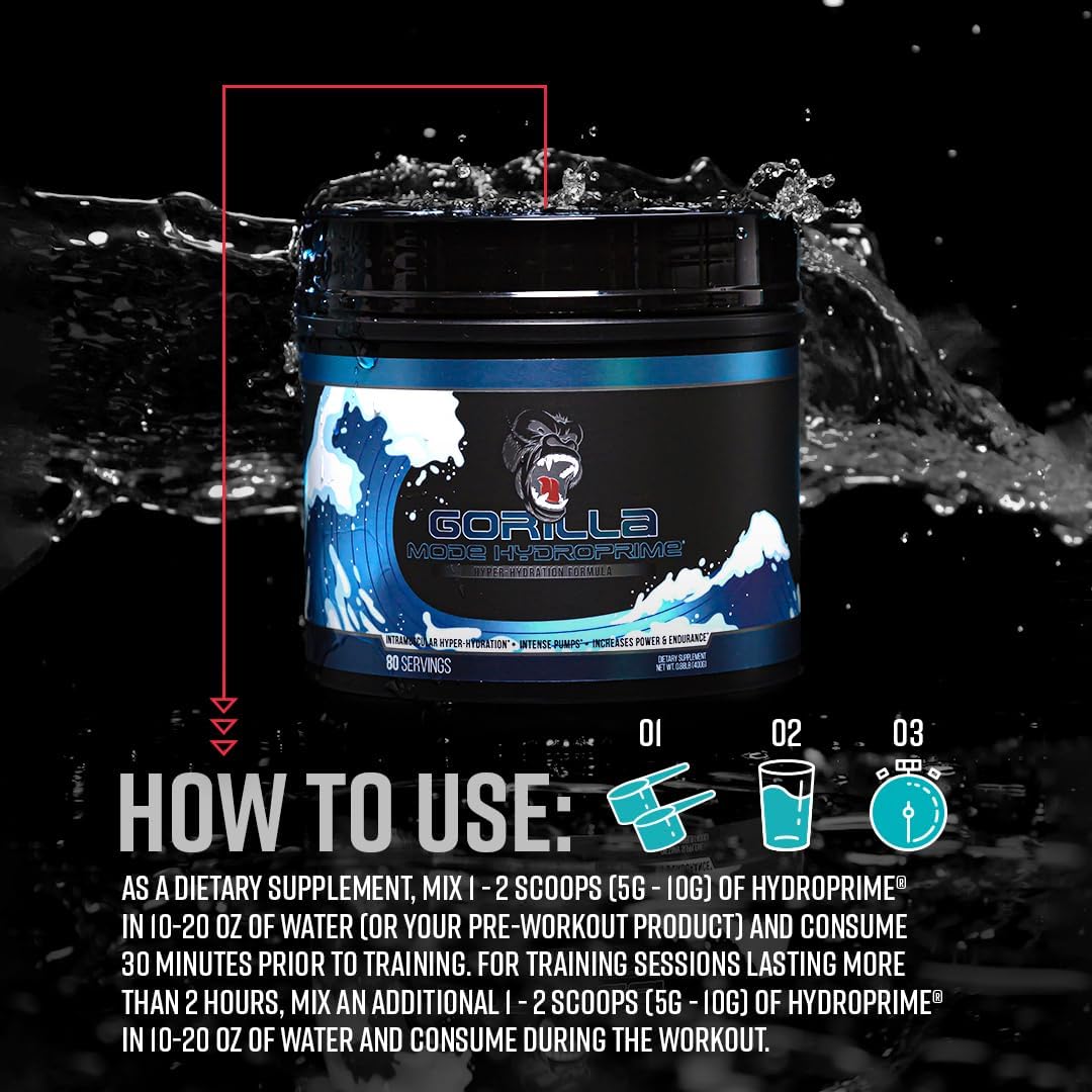Gorilla Mind Hydroprime® Glycerol Pre-Workout - Hydrating Pre-Workout Formula For Intense Pumps · Intramuscular Hyper-Hydration · Increased Power & Endurance/Mixes Flawlessly - 400G : Health & Household
