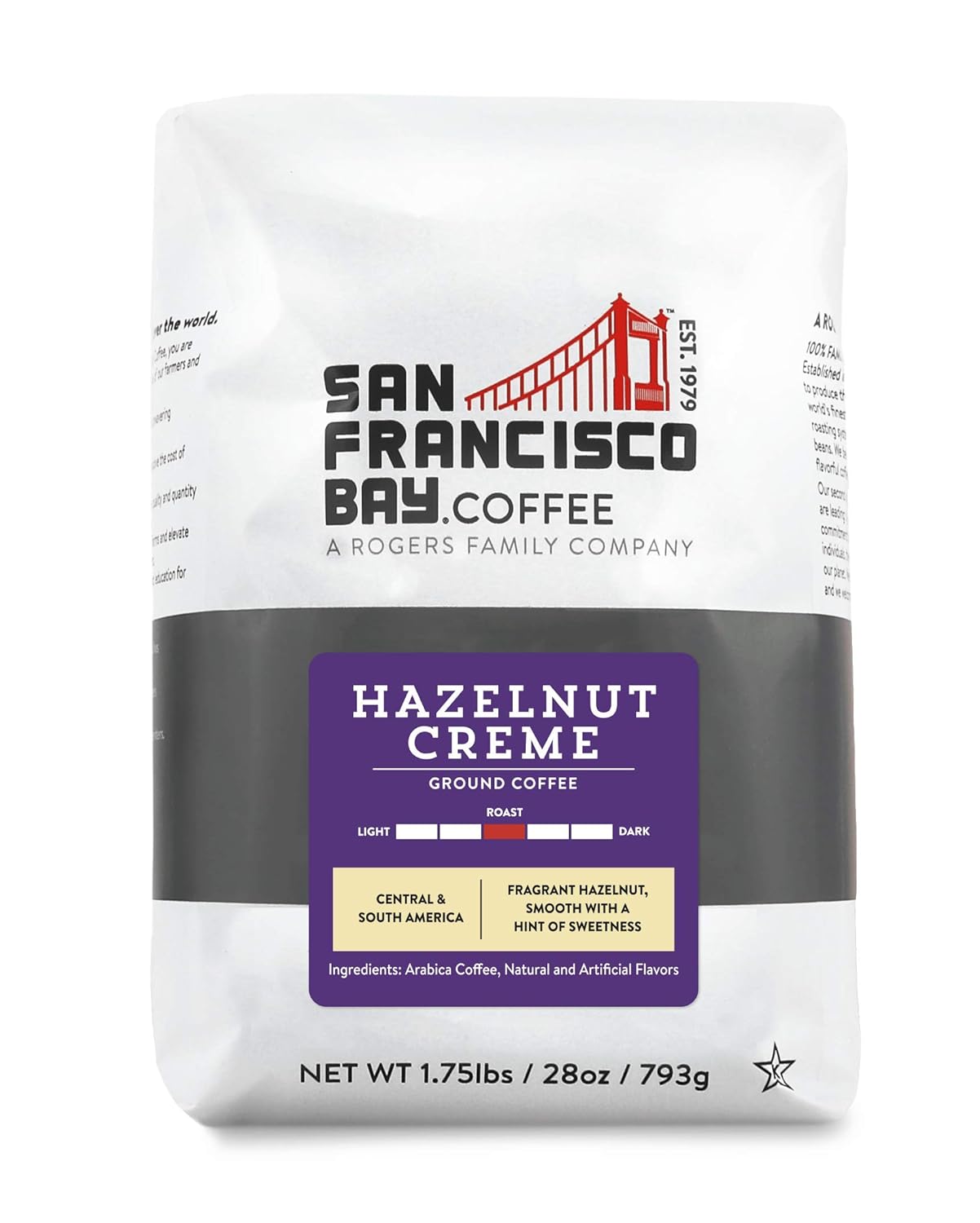 San Francisco Bay Ground Coffee - Hazelnut Crème (28oz Bag), Flavored, Medium Roast