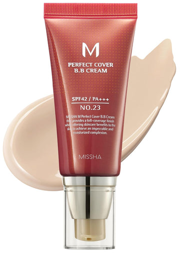 Missha M Perfect Cover Bb Cream No.23 Natural Beige For Light With Neutral Skin Tone Spf 42 Pa+++ 1.69 Fl Oz - Tinted Moisturizer For Face With Spf