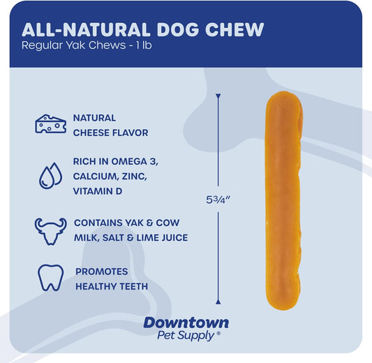 Downtown Pet Supply Yak Cheese Himalayan Dog Chews (1 lb) - 100% Natural, 3 Ingredients, USA Packed - Protein & Calcium Rich Dog Treats for Small to Large Dogs - Long Lasting Rawhide Free Yak Chews