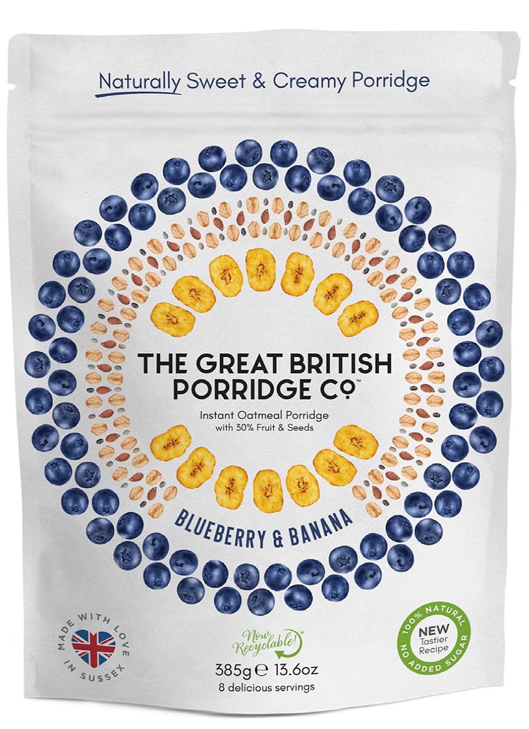 The Great British Porridge Co Blueberry Banana Porridge, 385 Gr