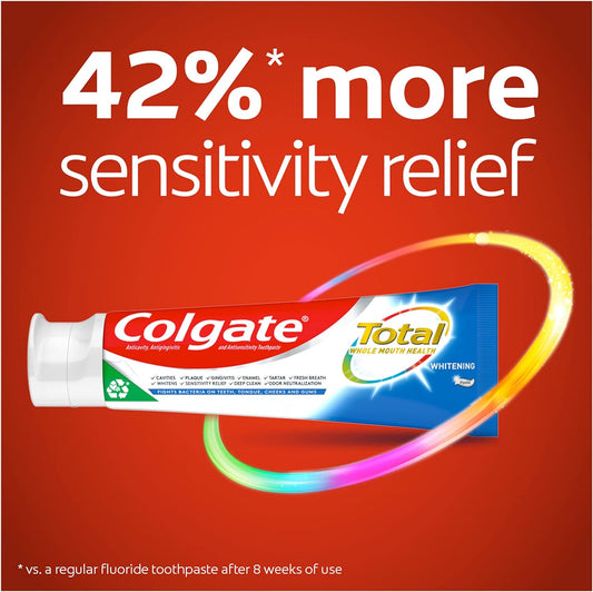 Colgate Total Teeth Whitening Toothpaste, 10 Benefits Including Sensitivity Relief ,Whitening Mint, 4.8 Oz ( Pack Of 4 )