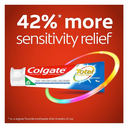 Colgate Total Whitening Toothpaste with Stannous Fluoride and Zinc, Sensitivity Relief and Cavity Protection Mint, 4.8 Oz (Pack of 2)