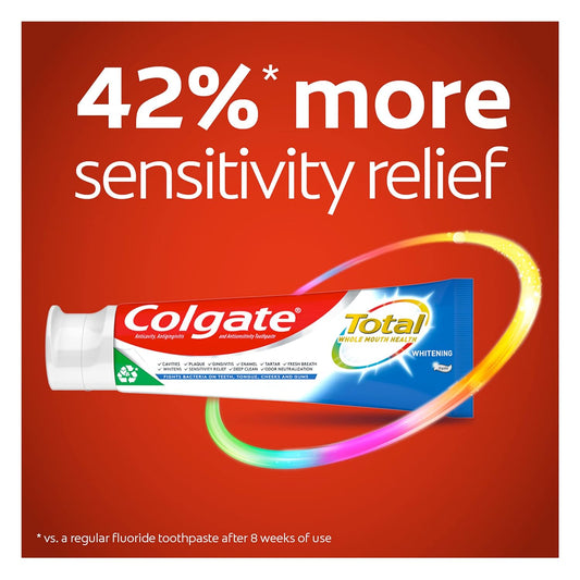 Colgate Total Whitening Toothpaste With Stannous Fluoride And Zinc, Sensitivity Relief And Cavity Protection Mint, 4.8 Oz (Pack Of 2)