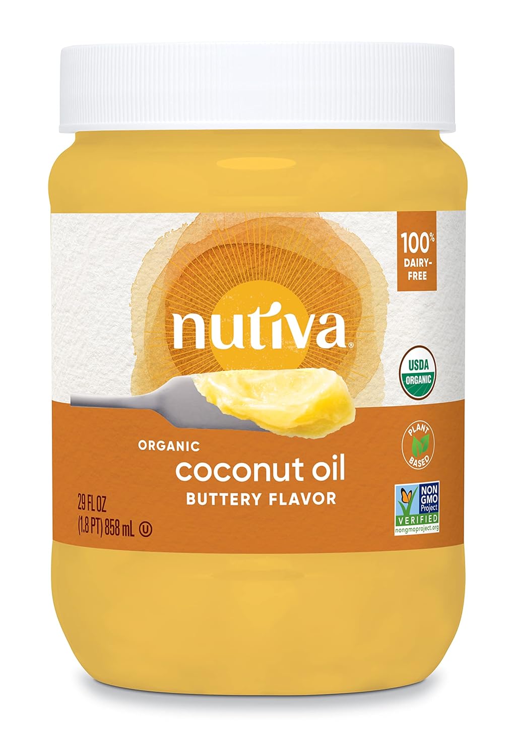 Nutiva Organic Coconut Oil with Non-Dairy Butter Flavor, 29 Fl. Oz. USDA Organic, Non-GMO, Whole 30 Approved, Vegan & Gluten-Free, Plant-Based Replacement for Butter