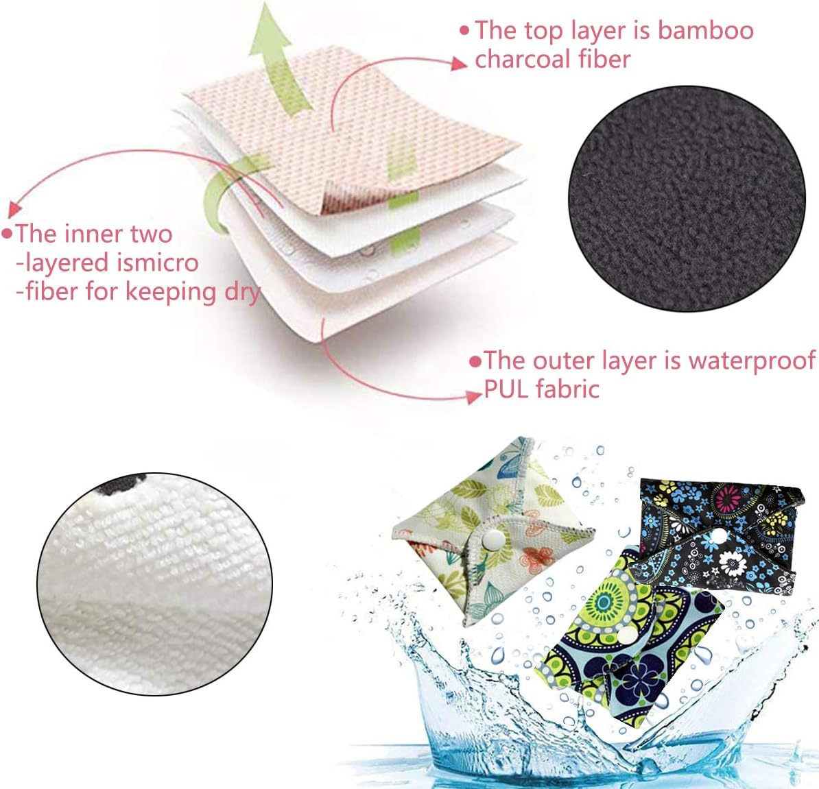 ZCOINS 11 Pieces Mix Size Reusable Menstrual Napkins Pads for Light Medium Heavy Flow and Night Cloth Pad with Wet Bag : Health & Household