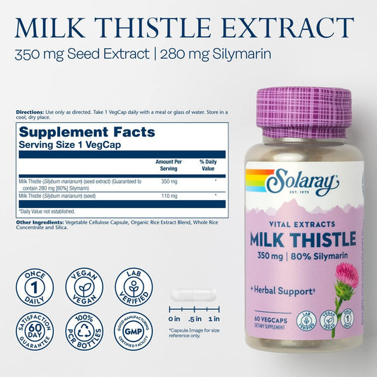 SOLARAY Milk Thistle Seed Extract One Daily 350mg, Antioxidant Intended to Help Support a Normal, Healthy Liver, Non-GMO & Vegan, 60 VegCaps