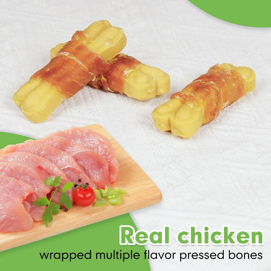Mon2Sun Rawhide Free Dog Treats, 2.75 Inch Real Chicken Wrapped Bones For Puppy And Small Dogs, Soft And Healthy Dog Snacks With Added Vitamins, 14.1Oz (16 Count-Pack Of 1)