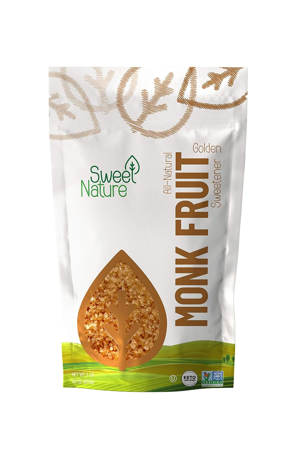 Sweet Nature Monk Fruit Sweetener Non Gmo Gluten Free Sugar Substitute Kosher 16 Ounces (1 Lb)